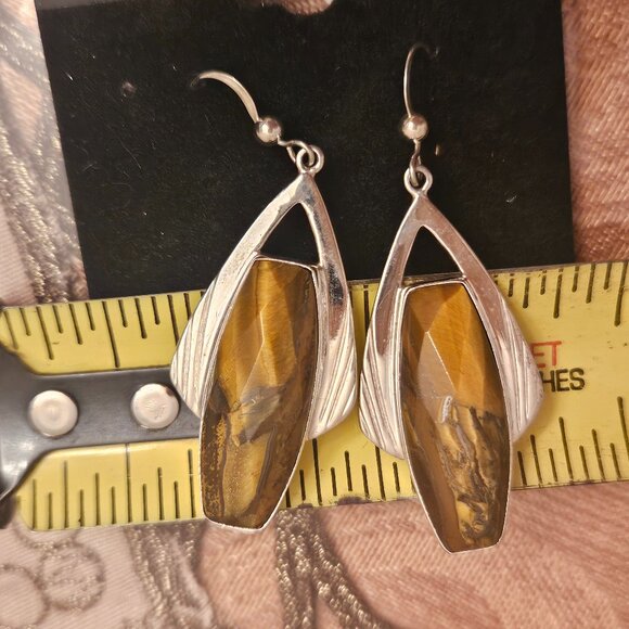 1980s Tigers Eye and Sterling Silver Dangle Earrings - Picture 3 of 3